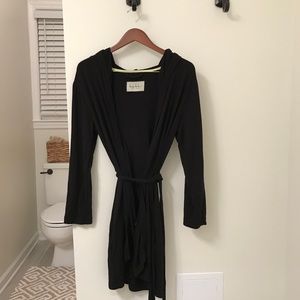 Nicole Miller Casual Soft Hooded Black Robe (S)